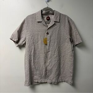Common People NWT Casual Diamond‎ Geometric Cotton Linen Blend Button Down Large
